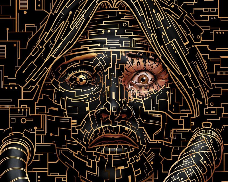 cybernetic face with circuitry
