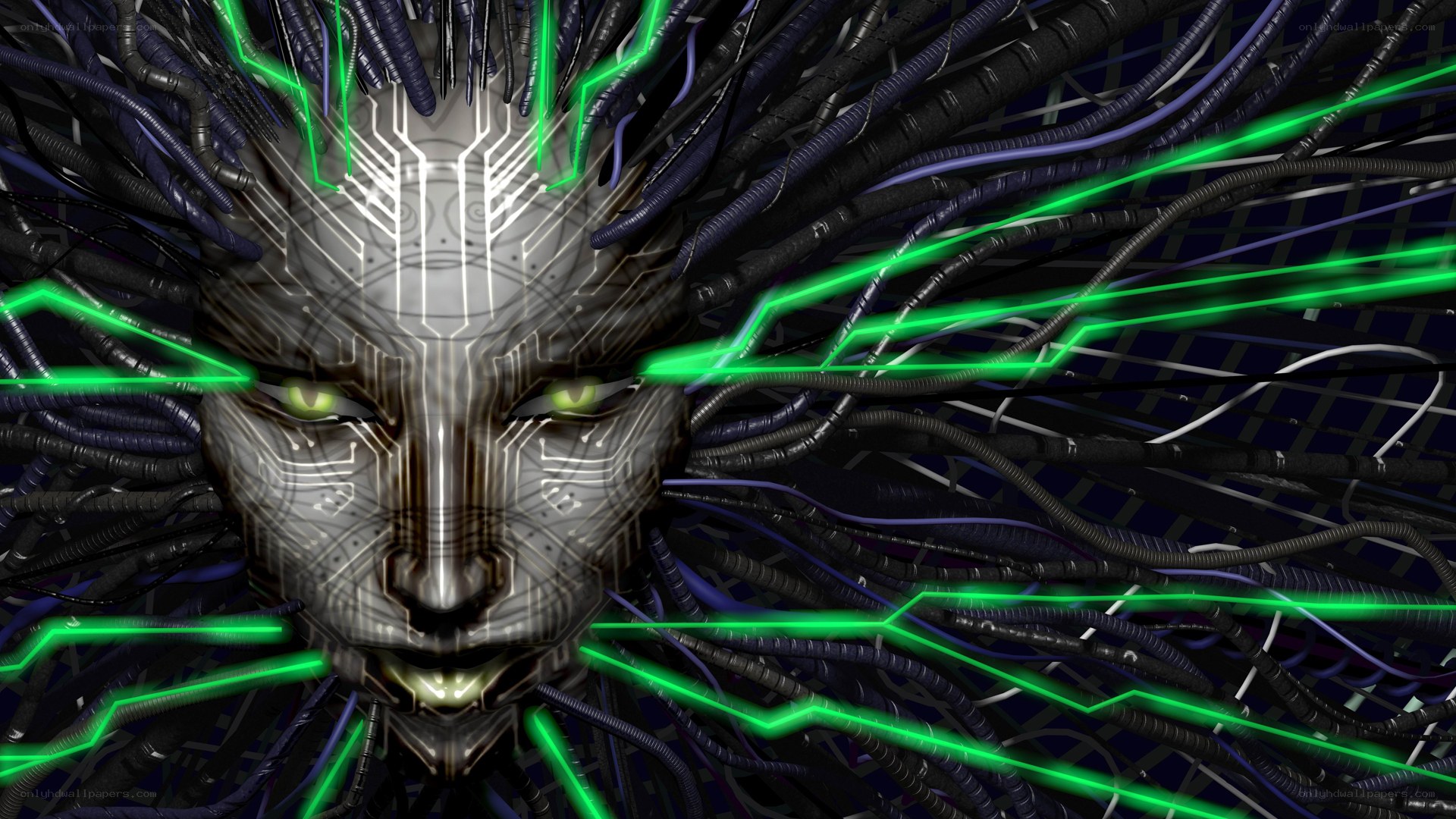 cybernetic face with glowing circuits