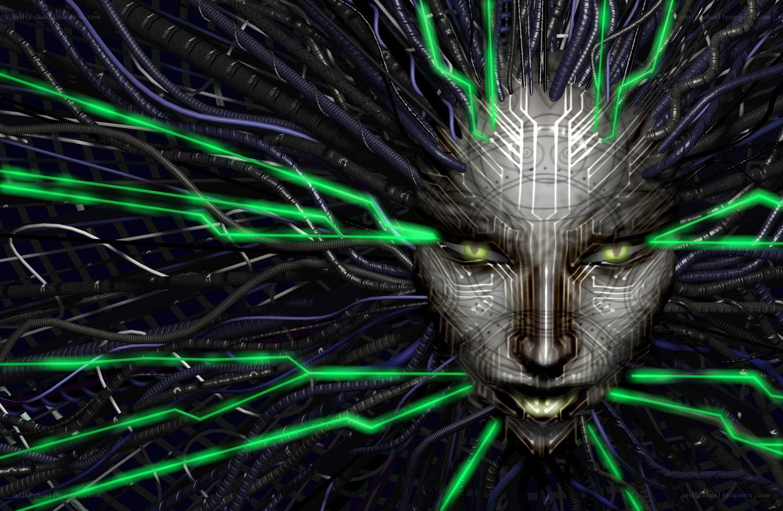 cybernetic face with glowing circuits