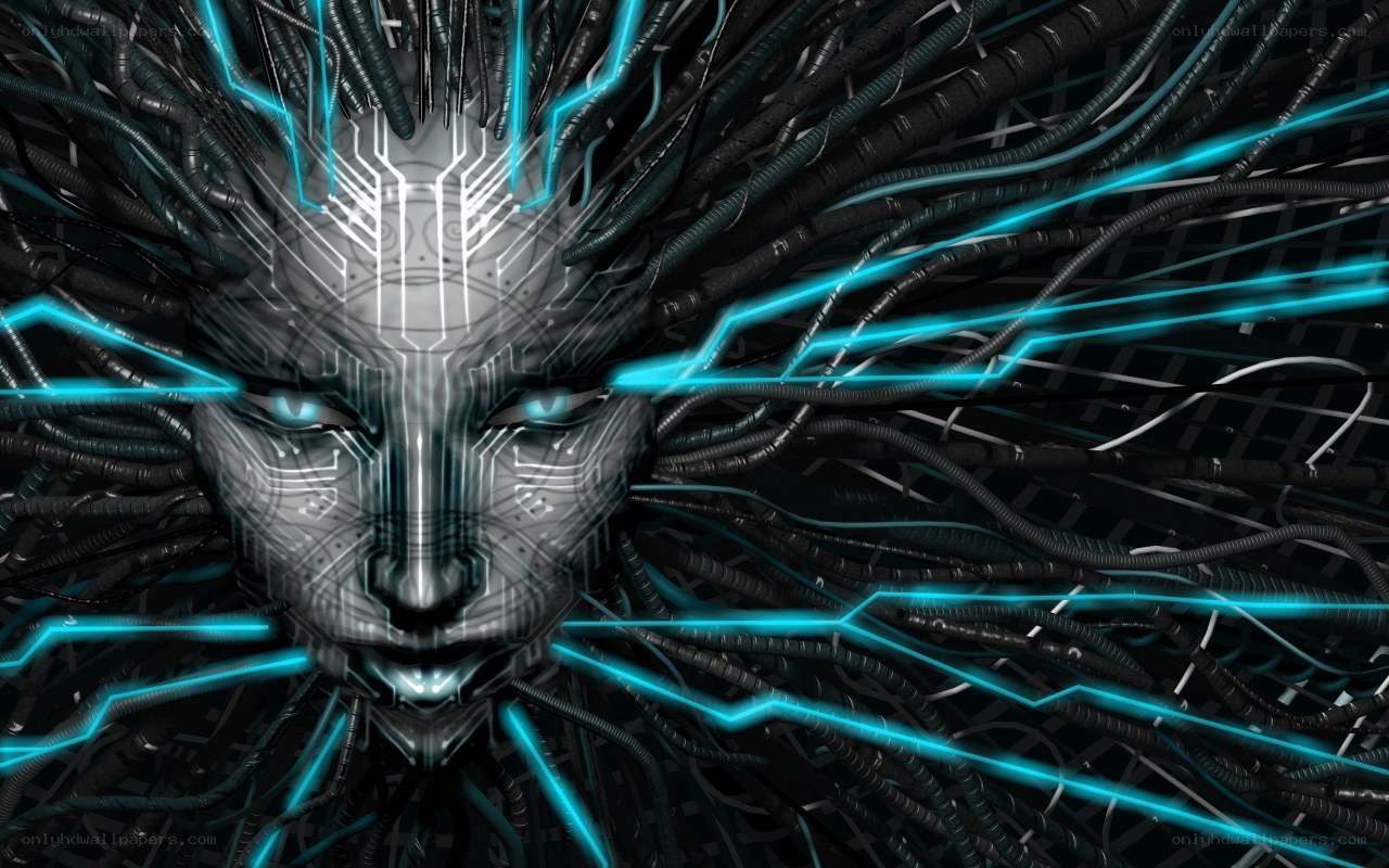 cybernetic face with glowing circuits