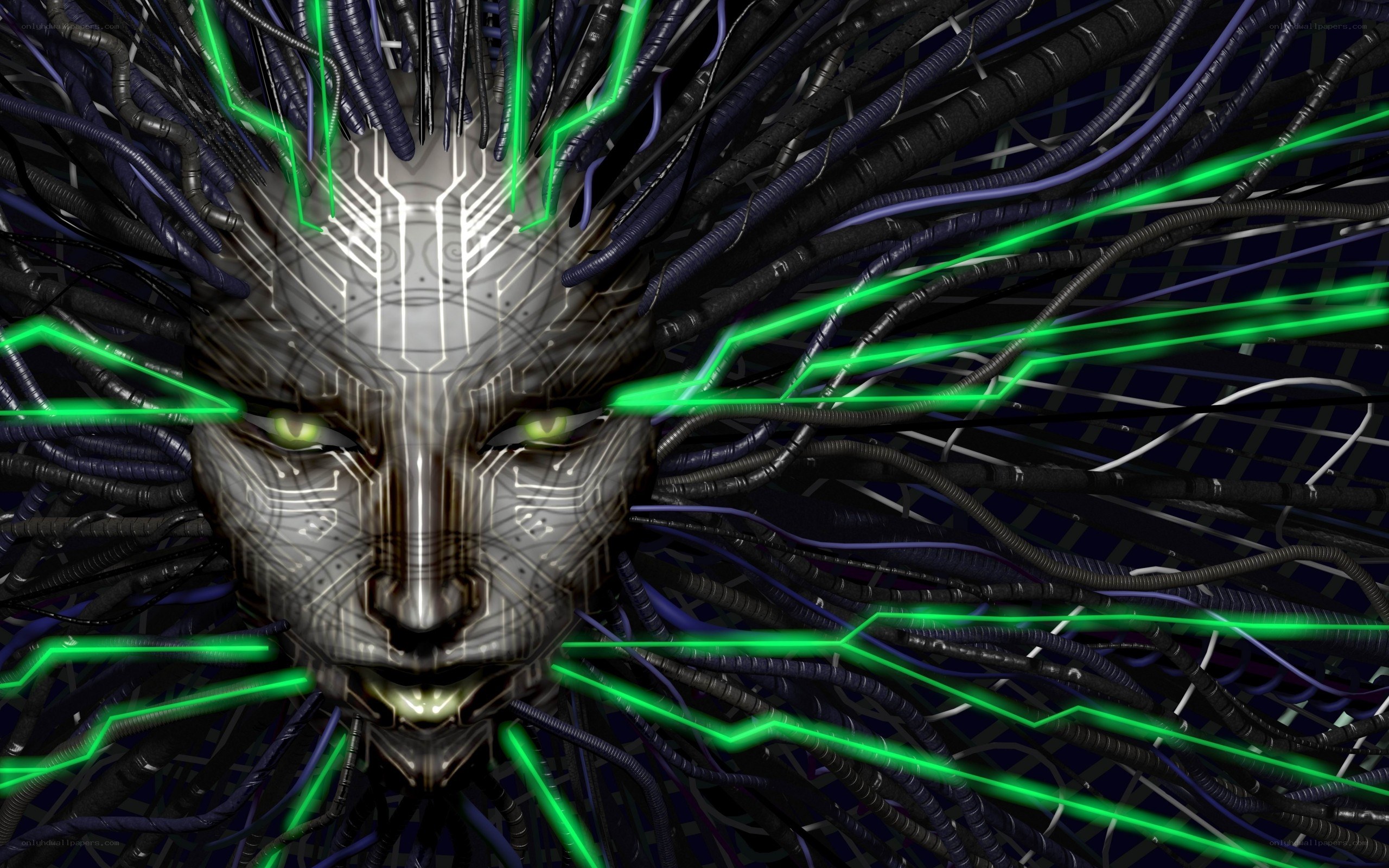 cybernetic face with glowing circuits