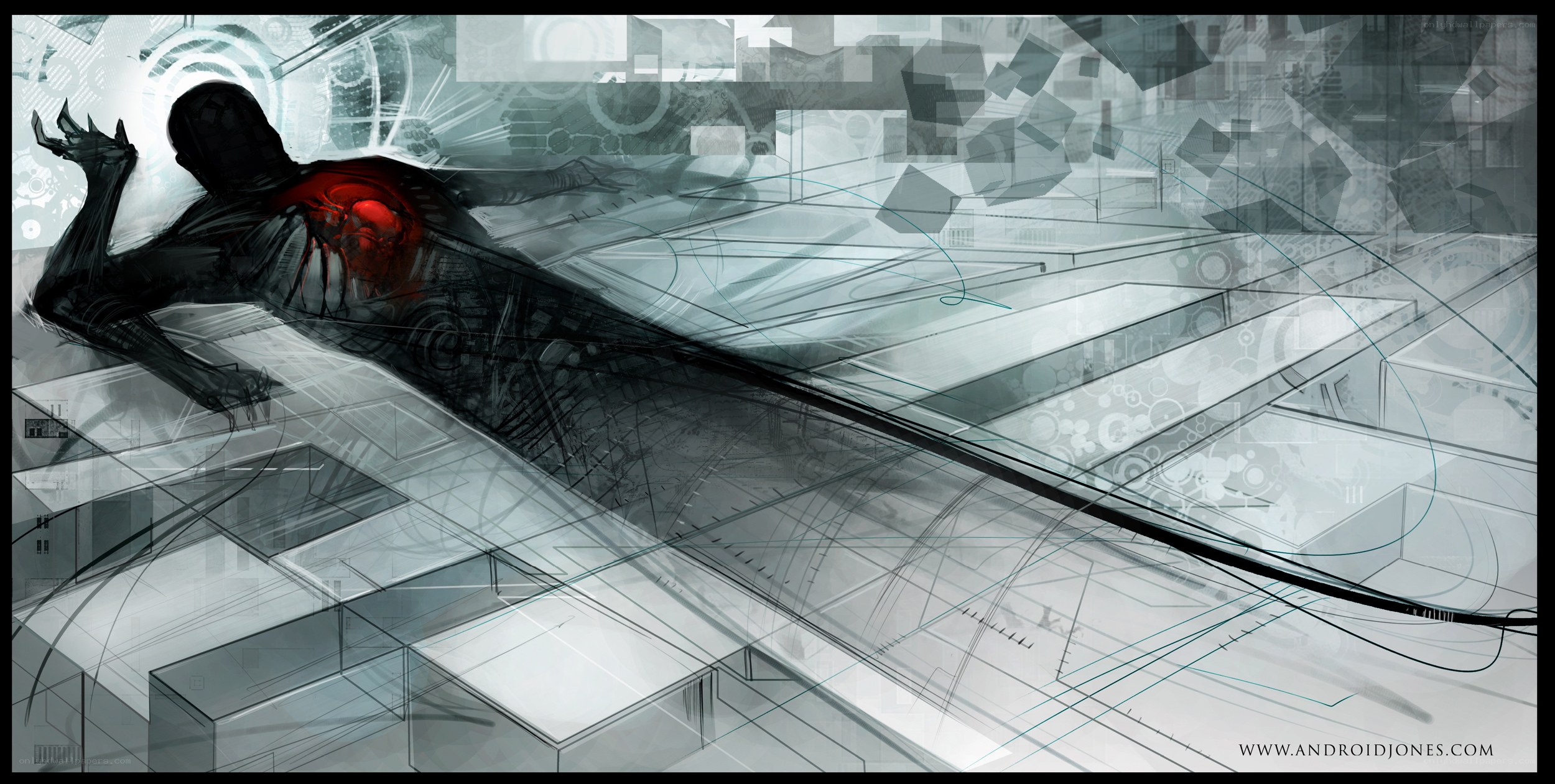 cybernetic figure in digital space