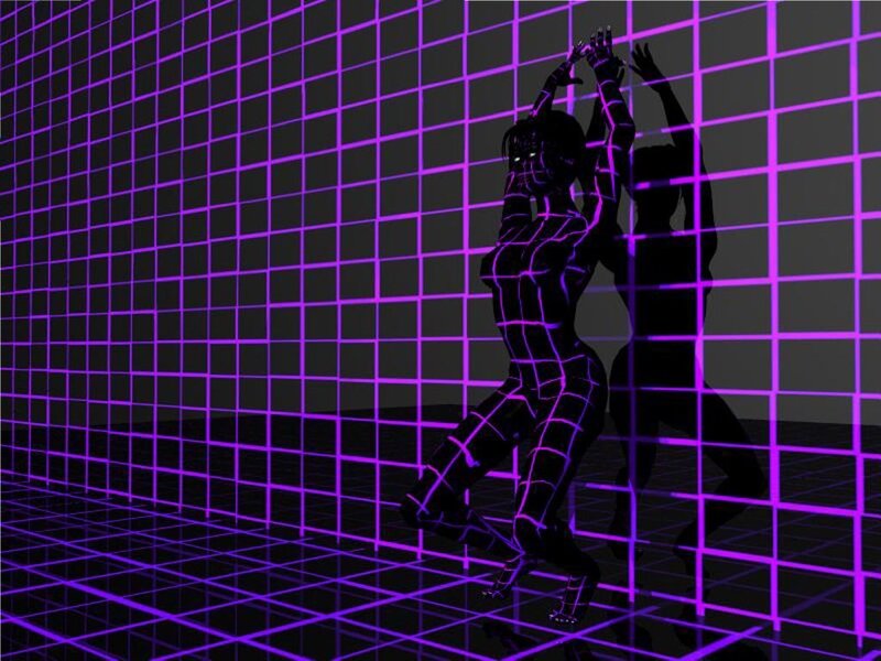 cybernetic figure in grid