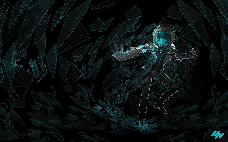 cybernetic figure in shattered glass