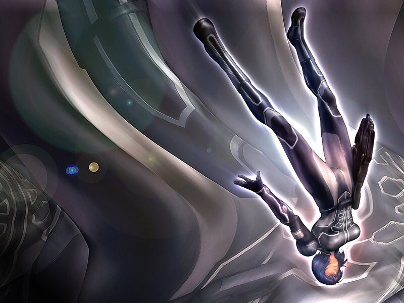 cybernetic figure in zero gravity