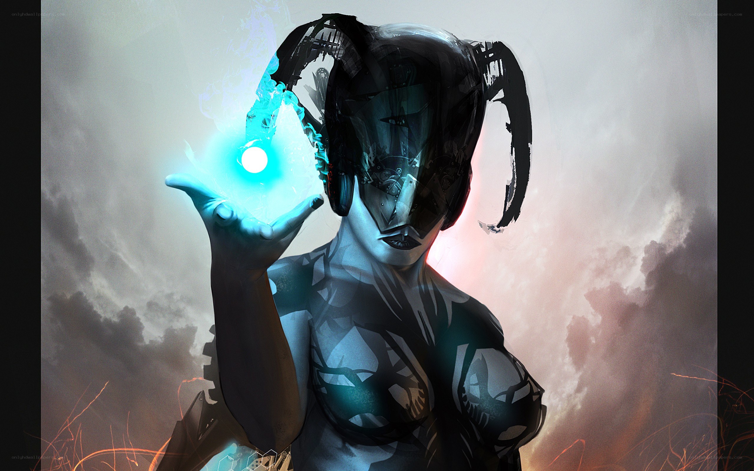 cybernetic figure with energy orb