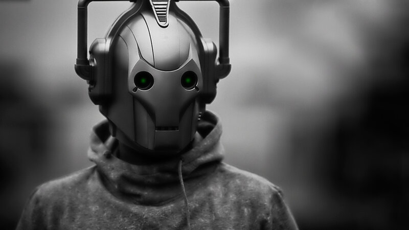 cybernetic figure with glowing eyes
