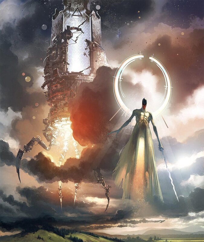 Cybernetic figure with glowing ring