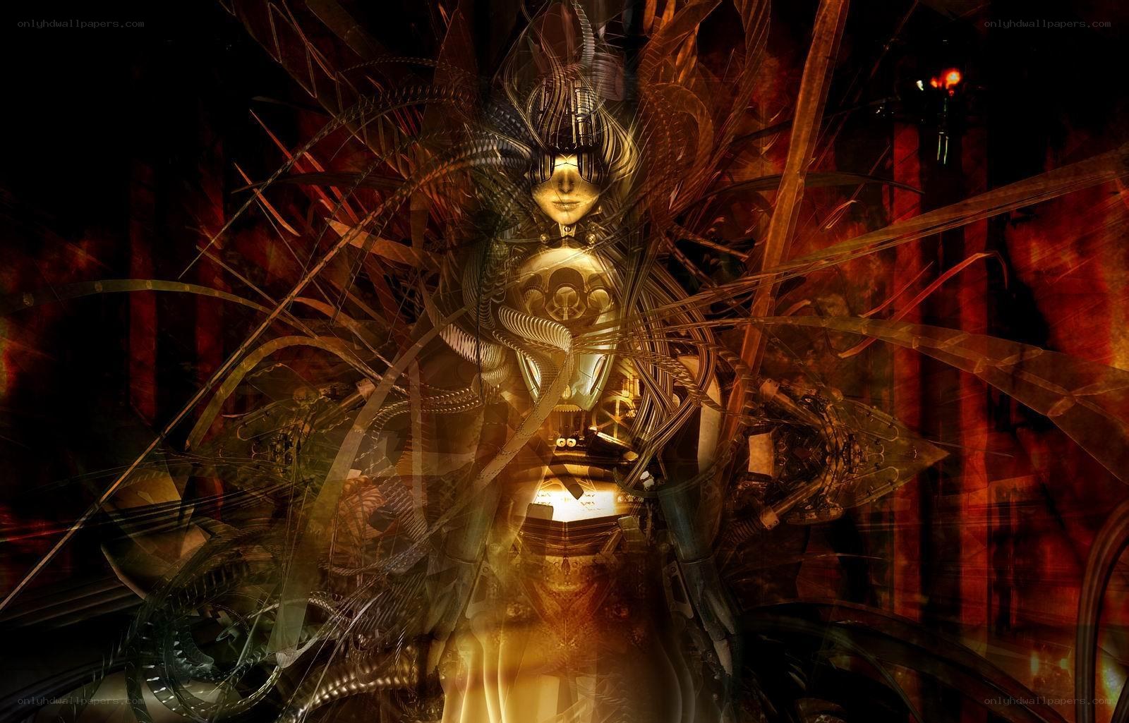 cybernetic figure with mechanical wings