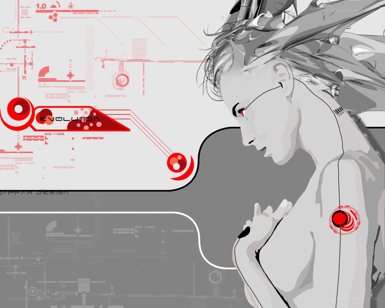 cybernetic figure with red interface