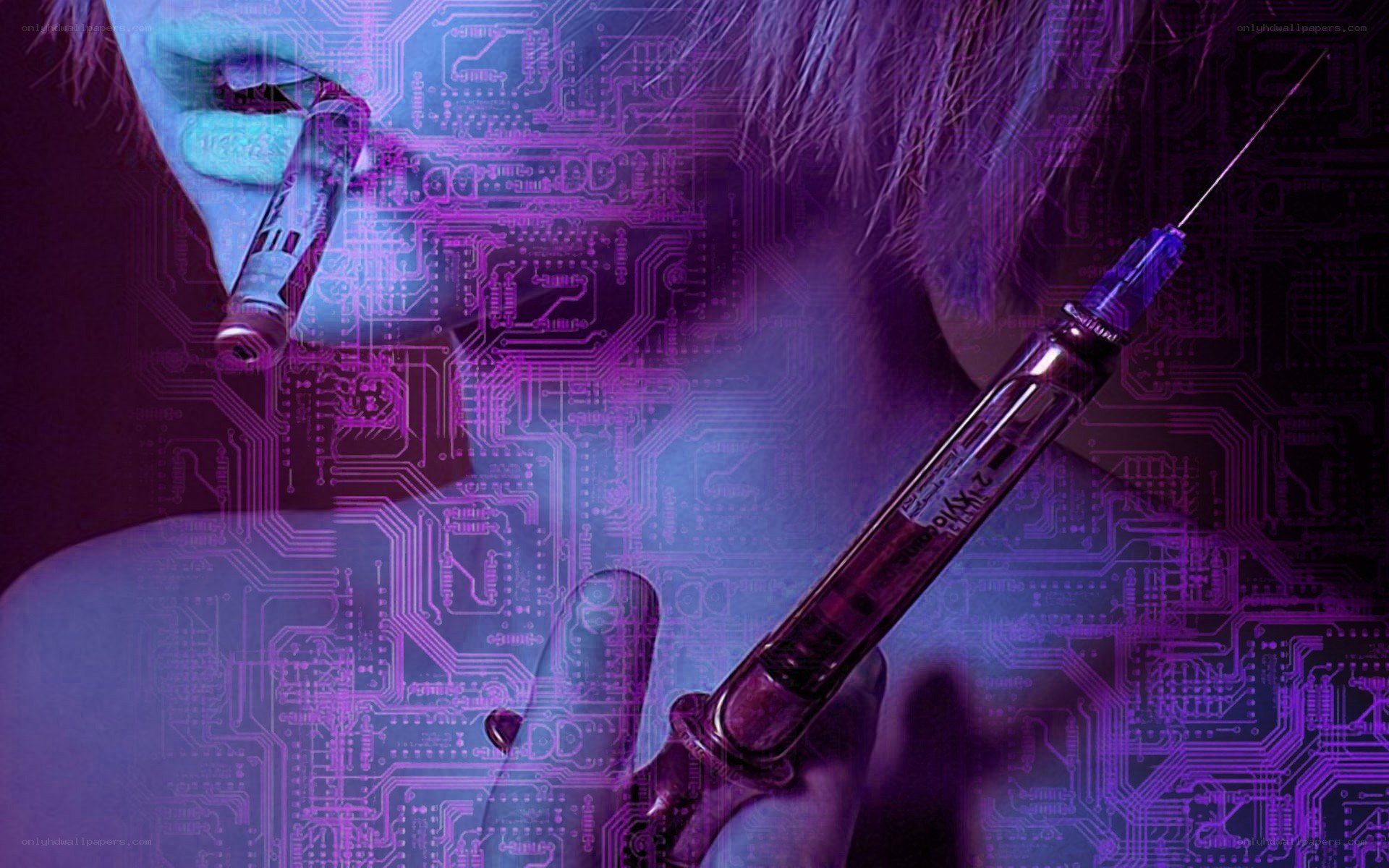 cybernetic figure with syringe