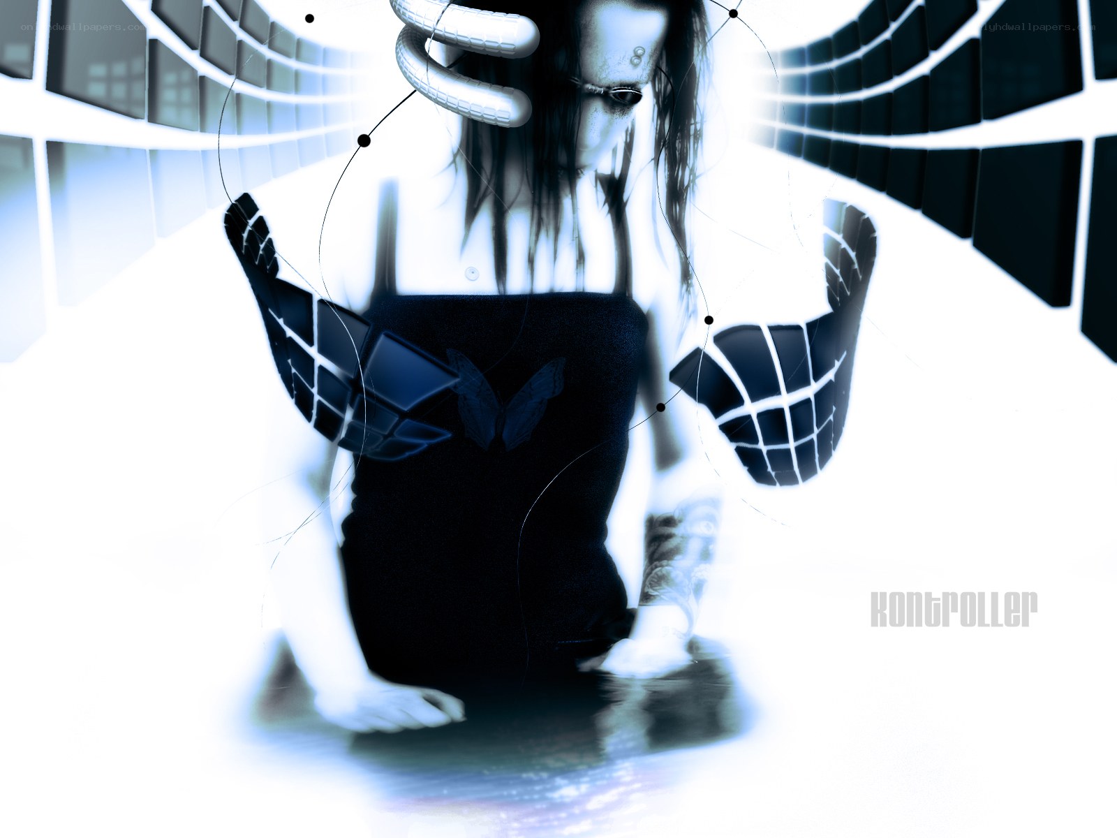 cybernetic figure with wings