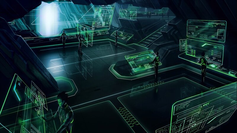 Cybernetic Figures in Control Room