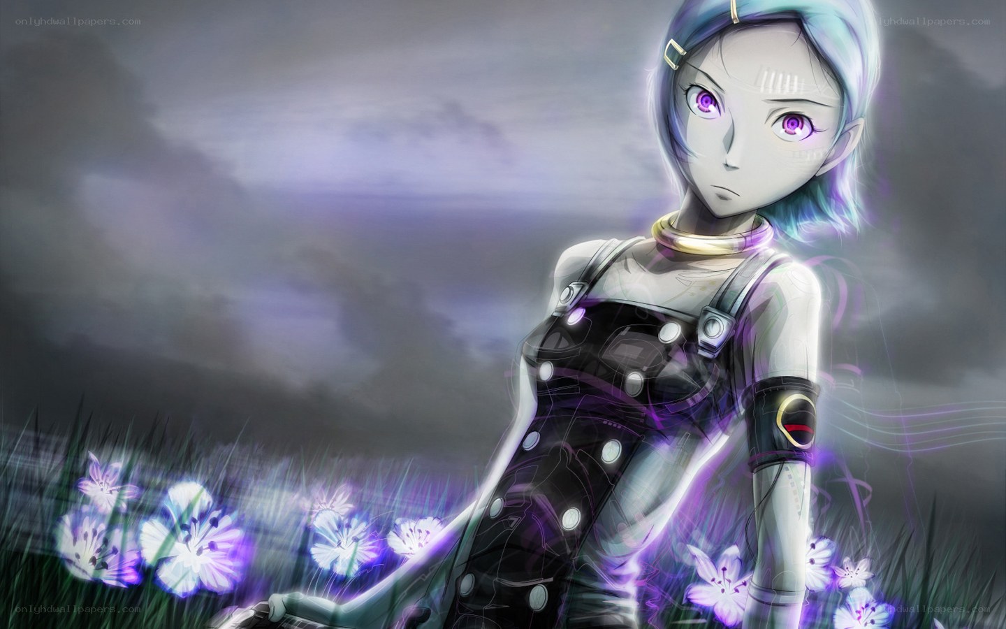 cybernetic girl in a field