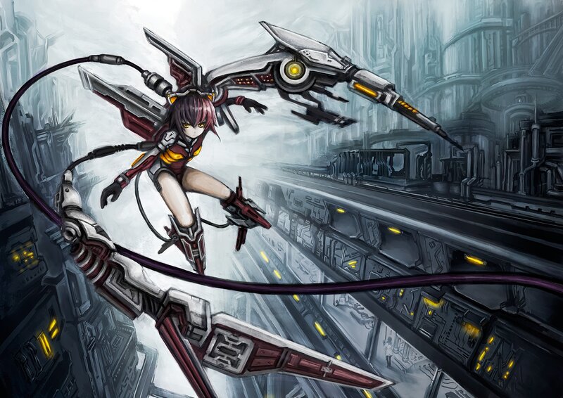 cybernetic girl in futuristic city