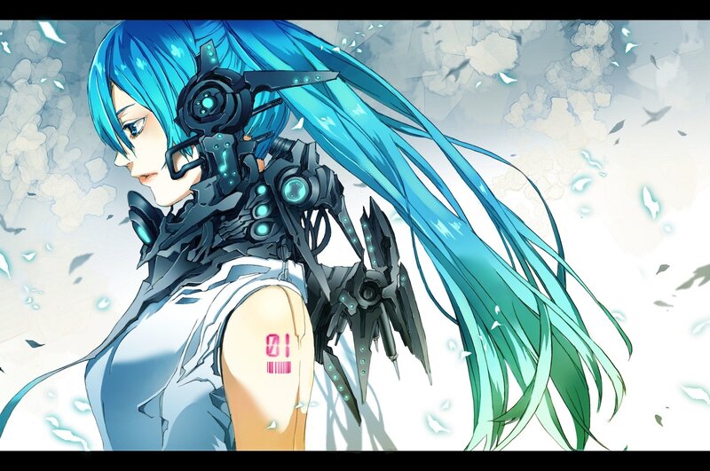 cybernetic girl with blue hair