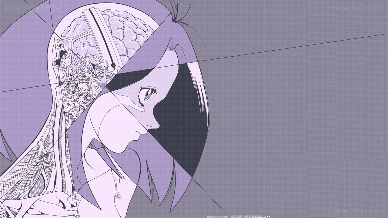 cybernetic girl with exposed brain