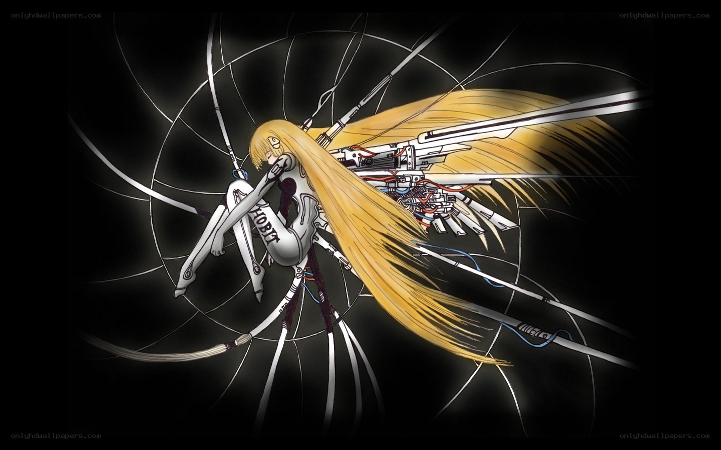 cybernetic girl with mechanical wings