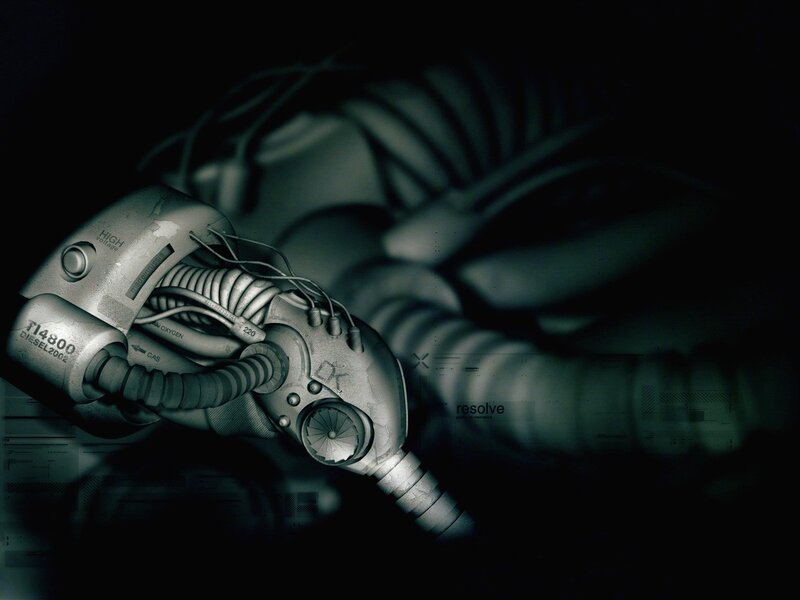 cybernetic hand in dark