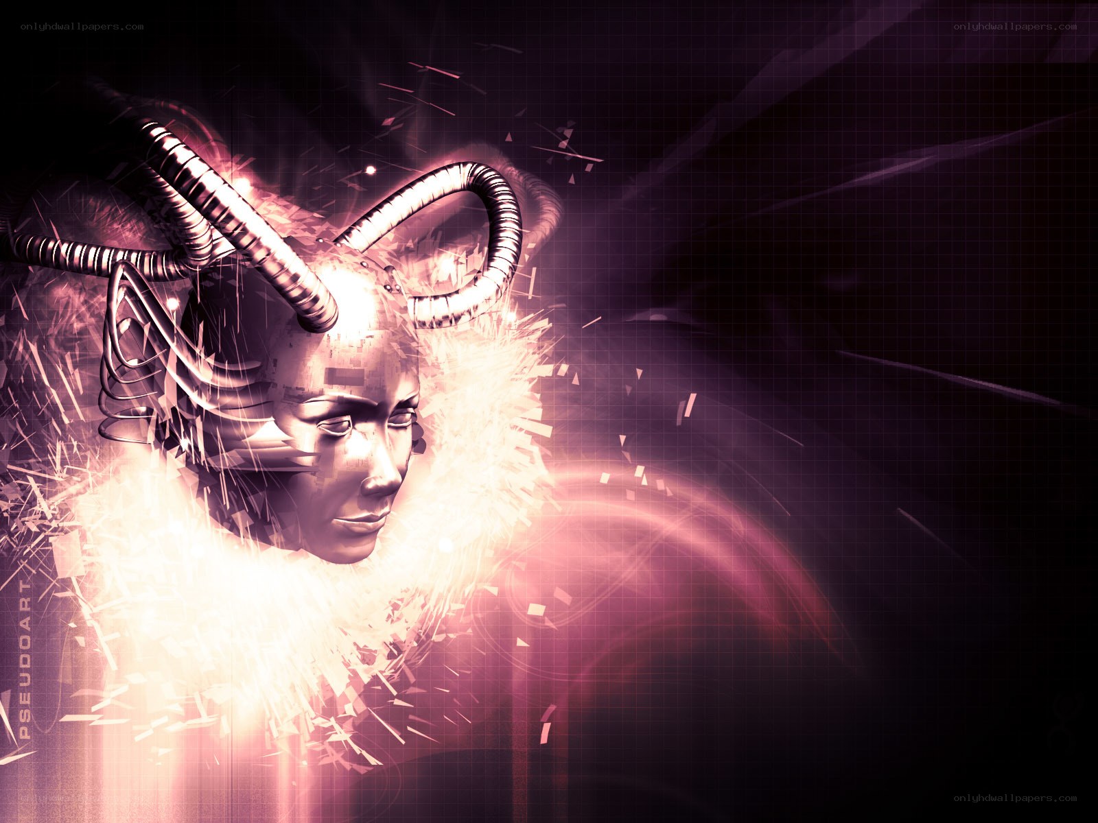 cybernetic head with glowing horns
