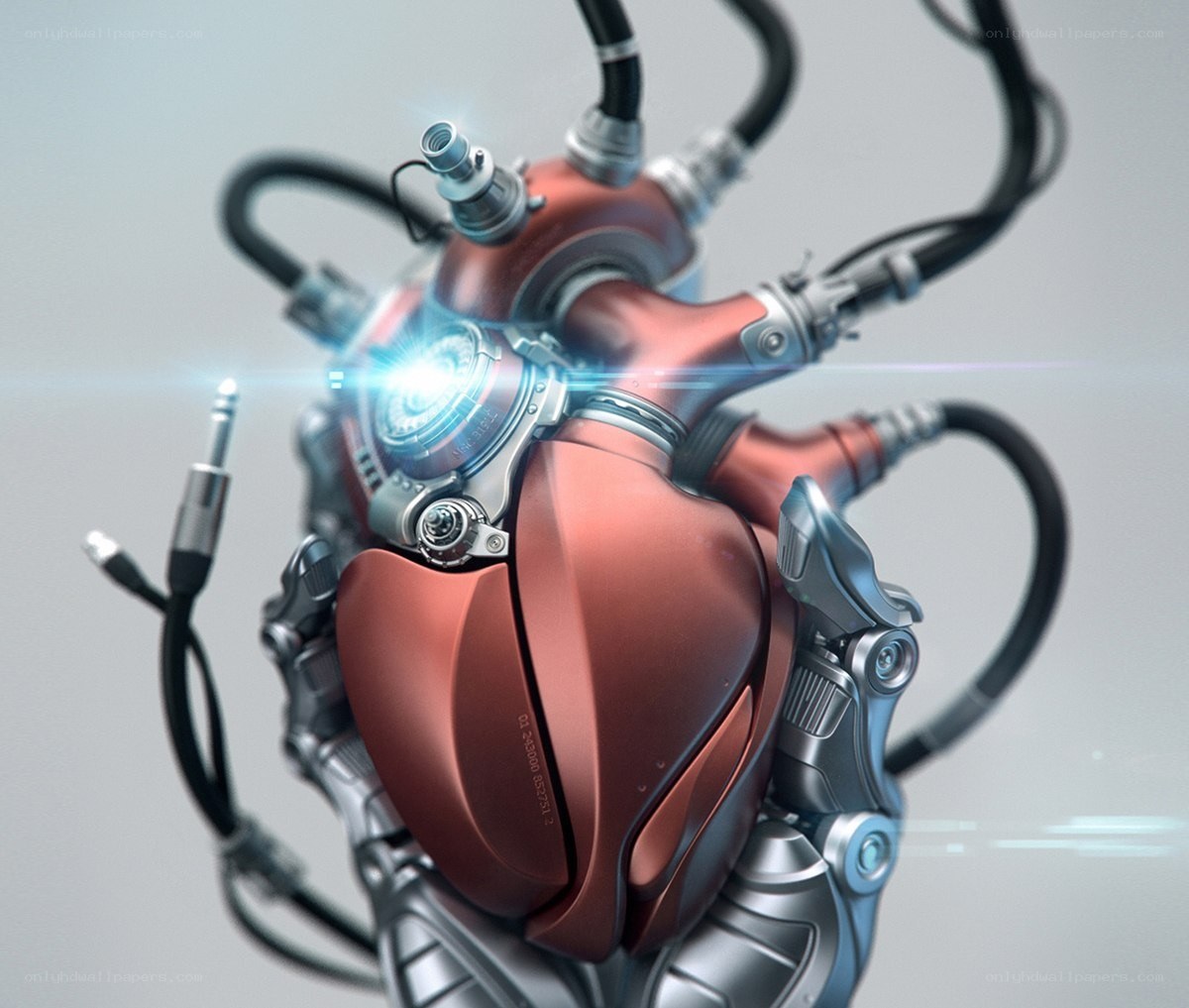 cybernetic heart with glowing core
