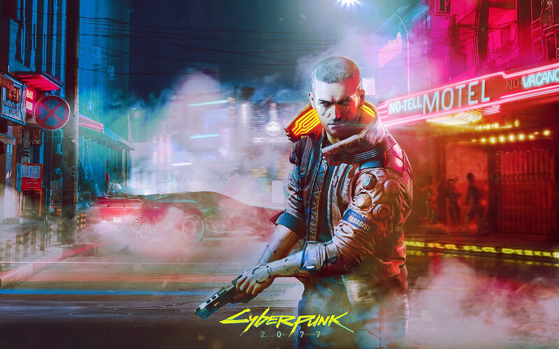 Cybernetic Man Holding Gun — Blue