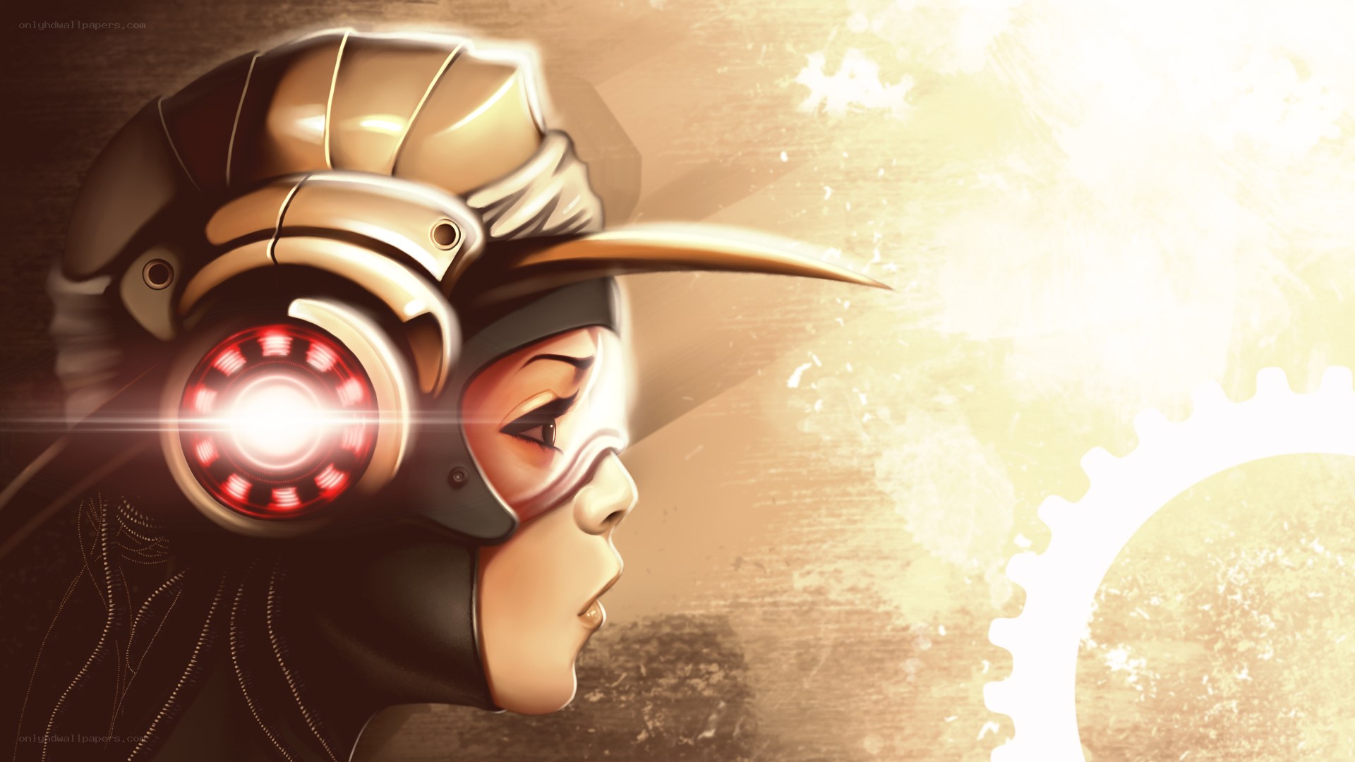 cybernetic pilot in golden light