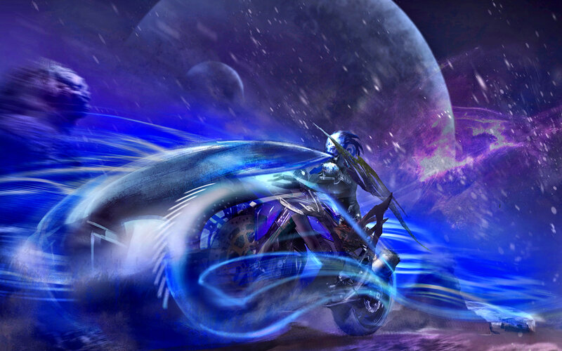 Cybernetic Rider on Motorcycle — Blue