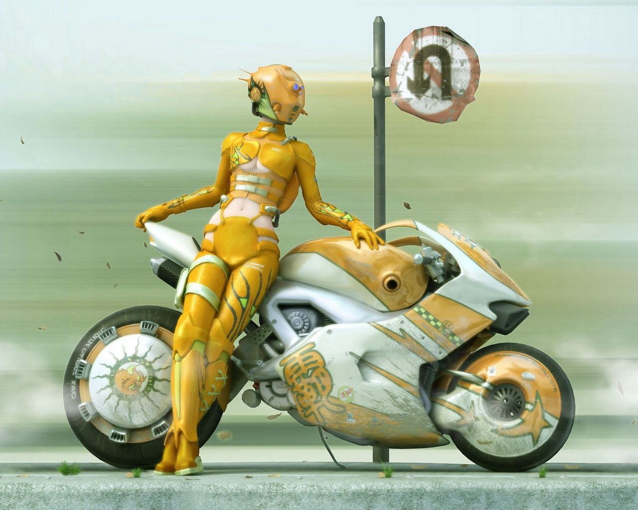 cybernetic rider on motorcycle