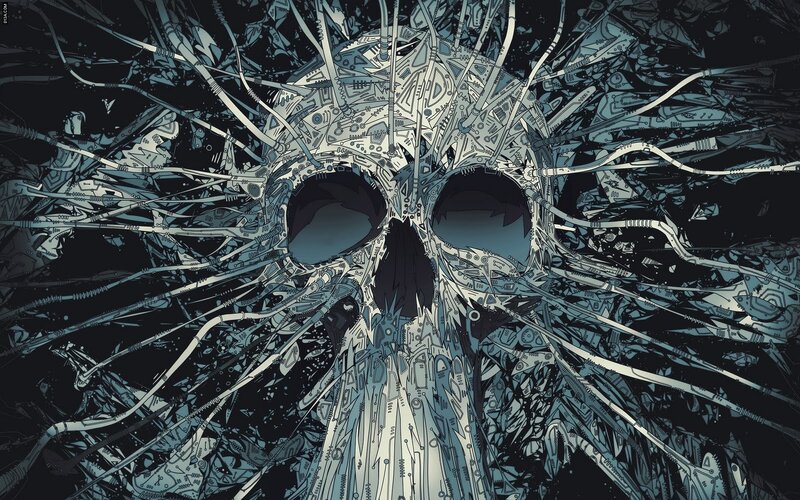 cybernetic skull artwork