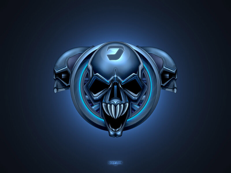 Cybernetic Skull Logo — Blue