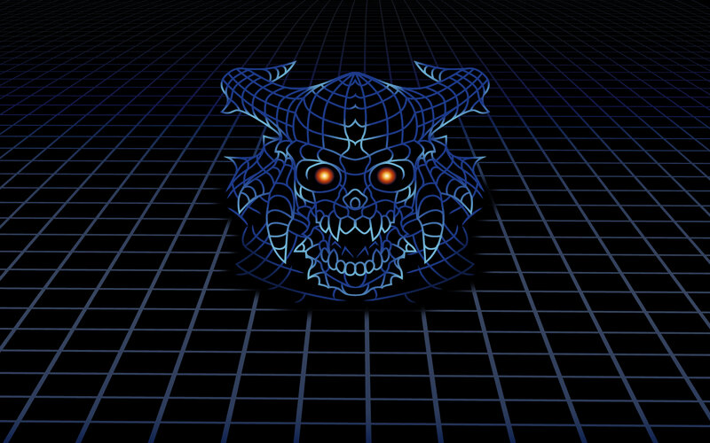 cybernetic skull on grid