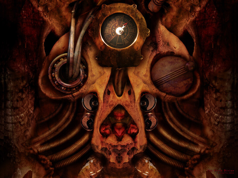 cybernetic skull with gauges