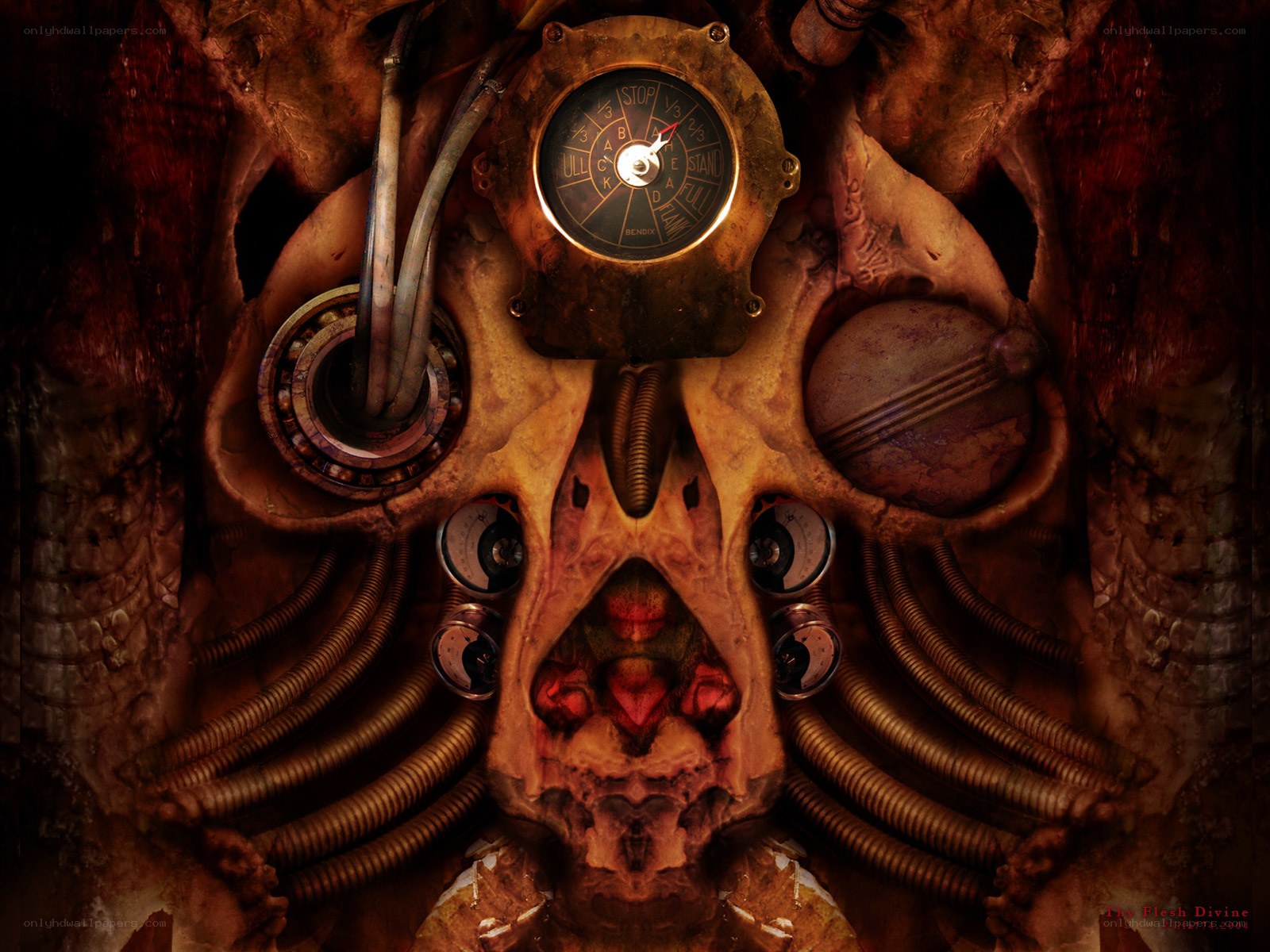 cybernetic skull with gauges