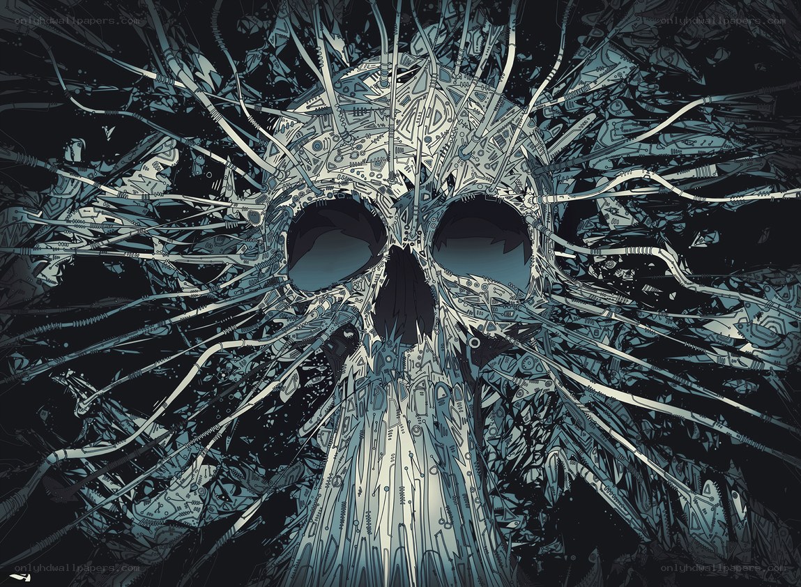 cybernetic skull with wires