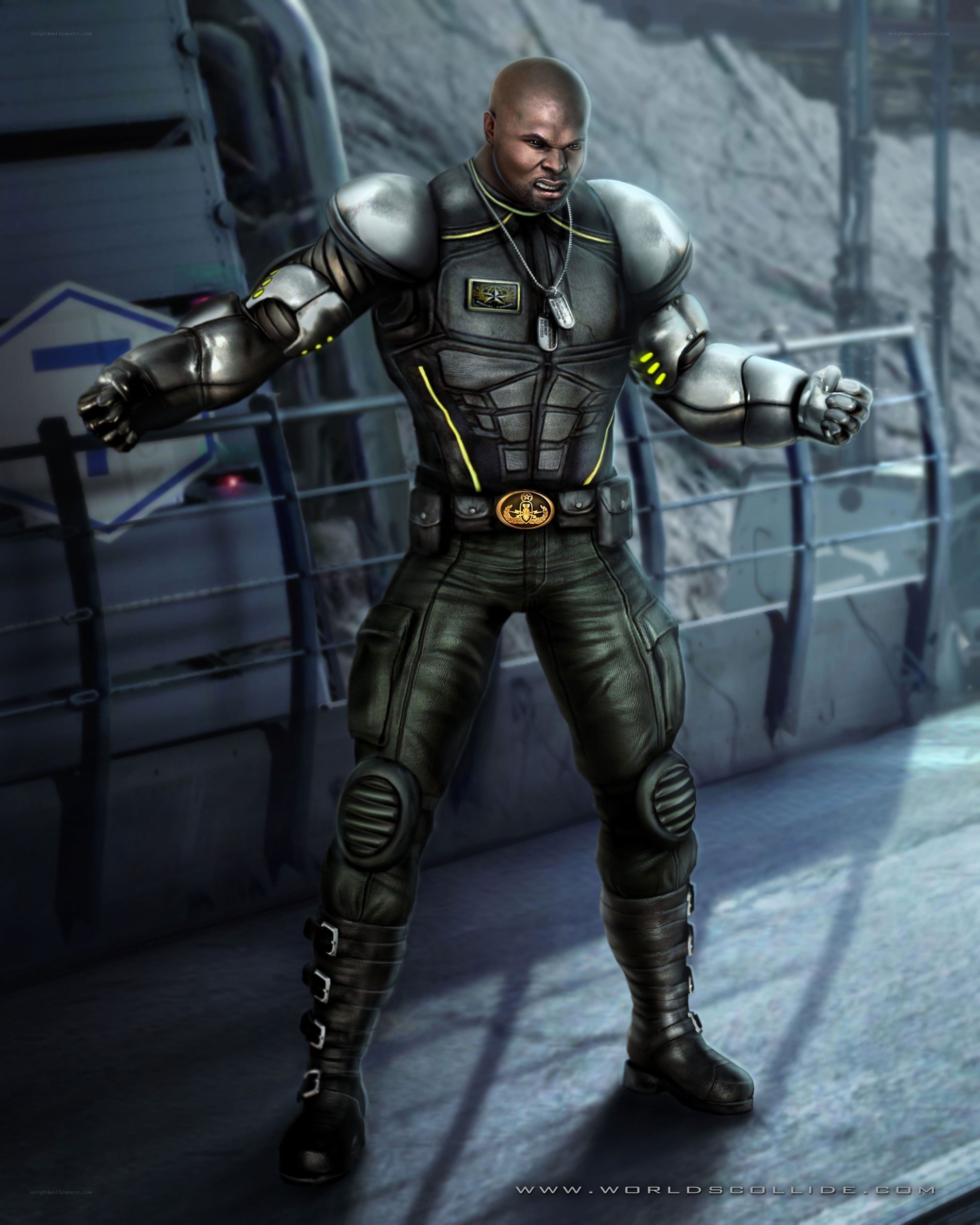 cybernetic soldier in combat stance