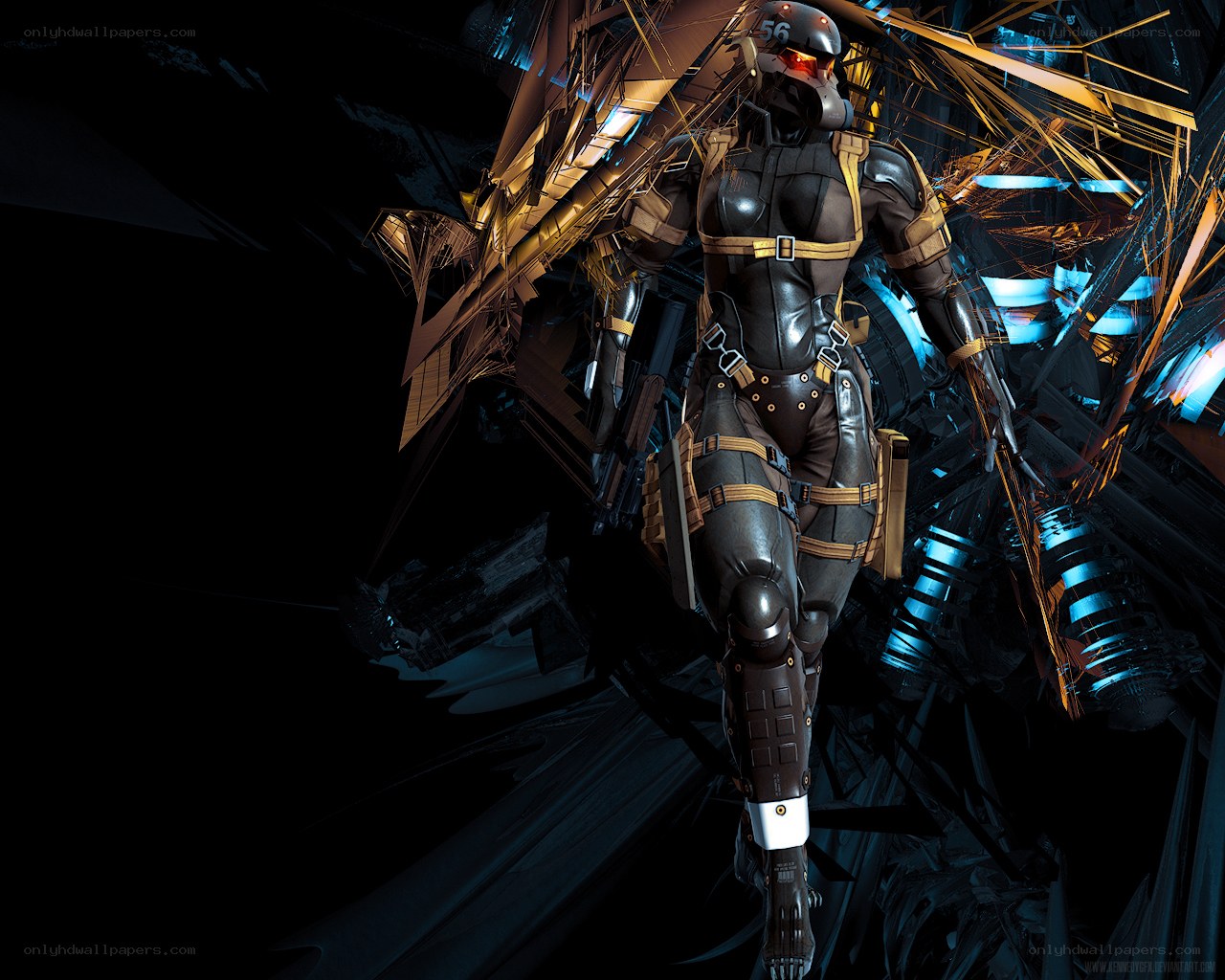 cybernetic soldier in dark environment