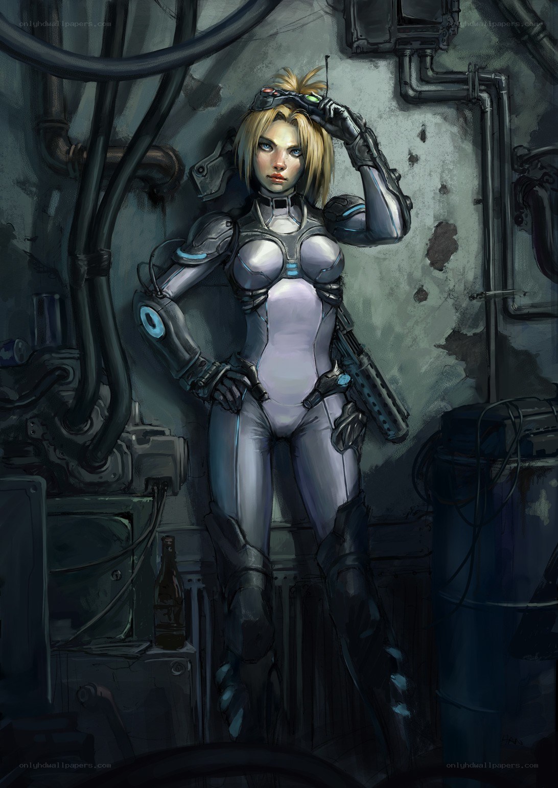 cybernetic soldier in industrial setting