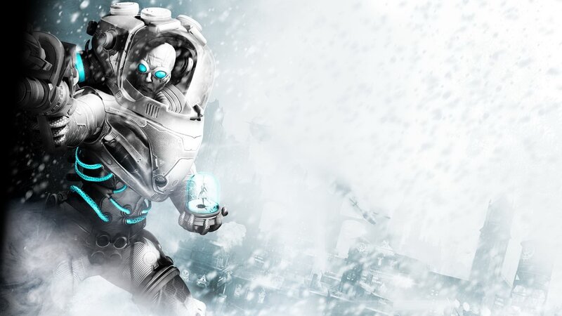 cybernetic soldier in snowstorm