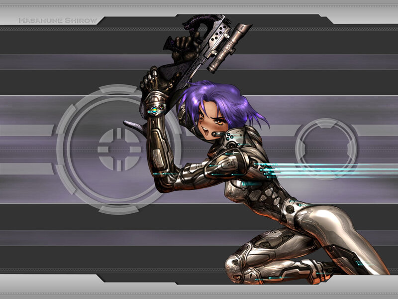 cybernetic soldier with purple hair