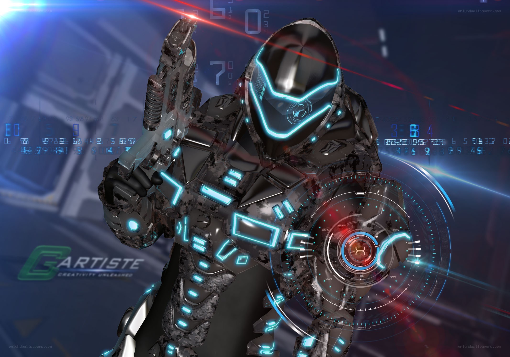 cybernetic soldier with weapon