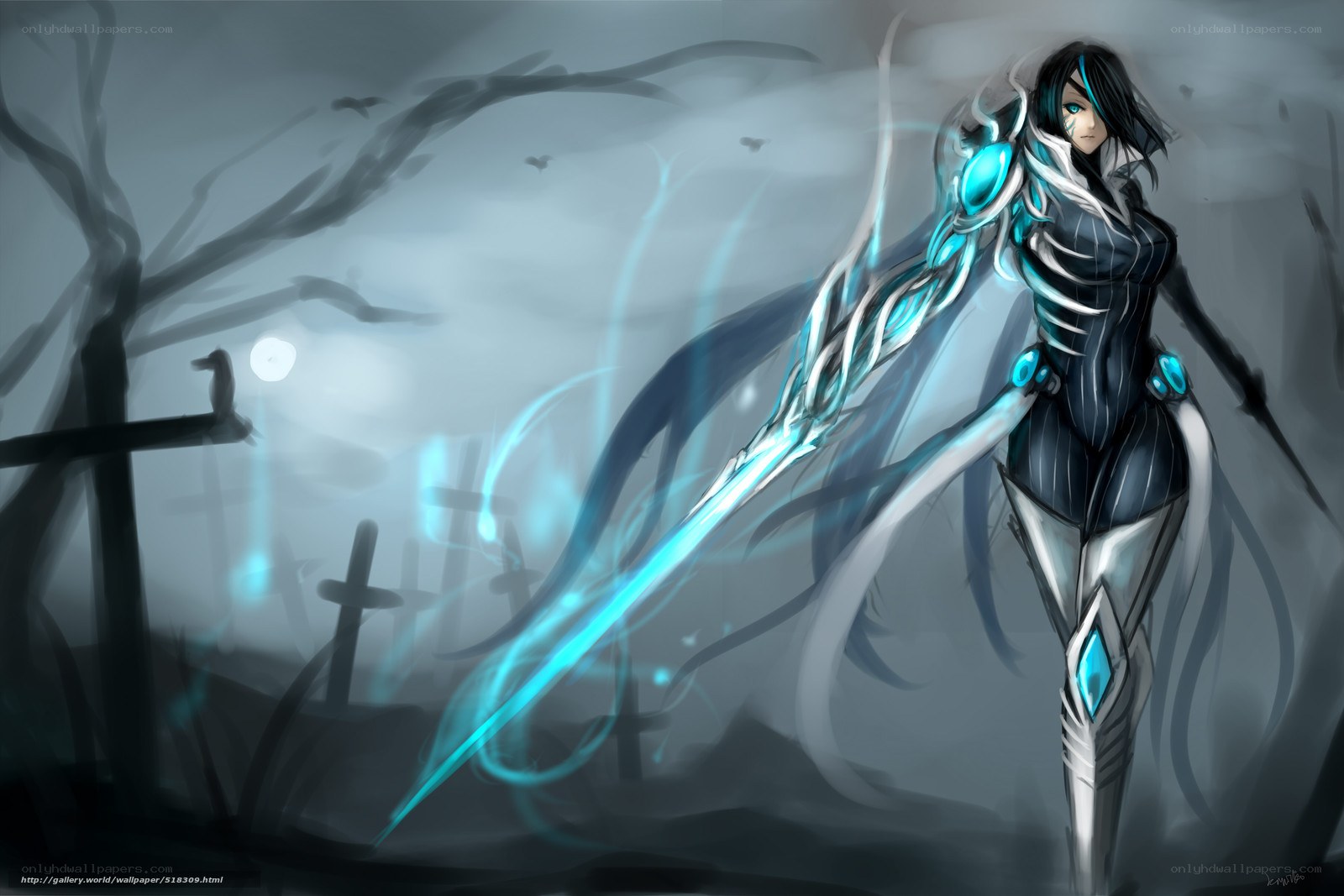 cybernetic warrior in a graveyard