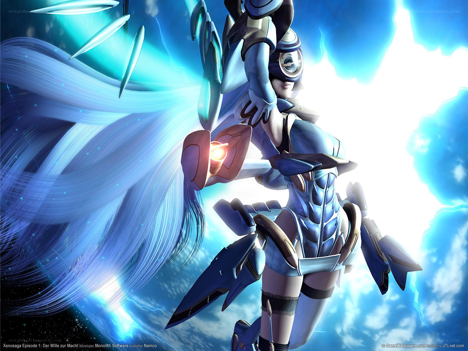 Cybernetic warrior in blue armor