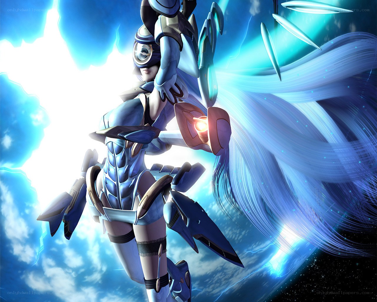 cybernetic warrior in blue armor