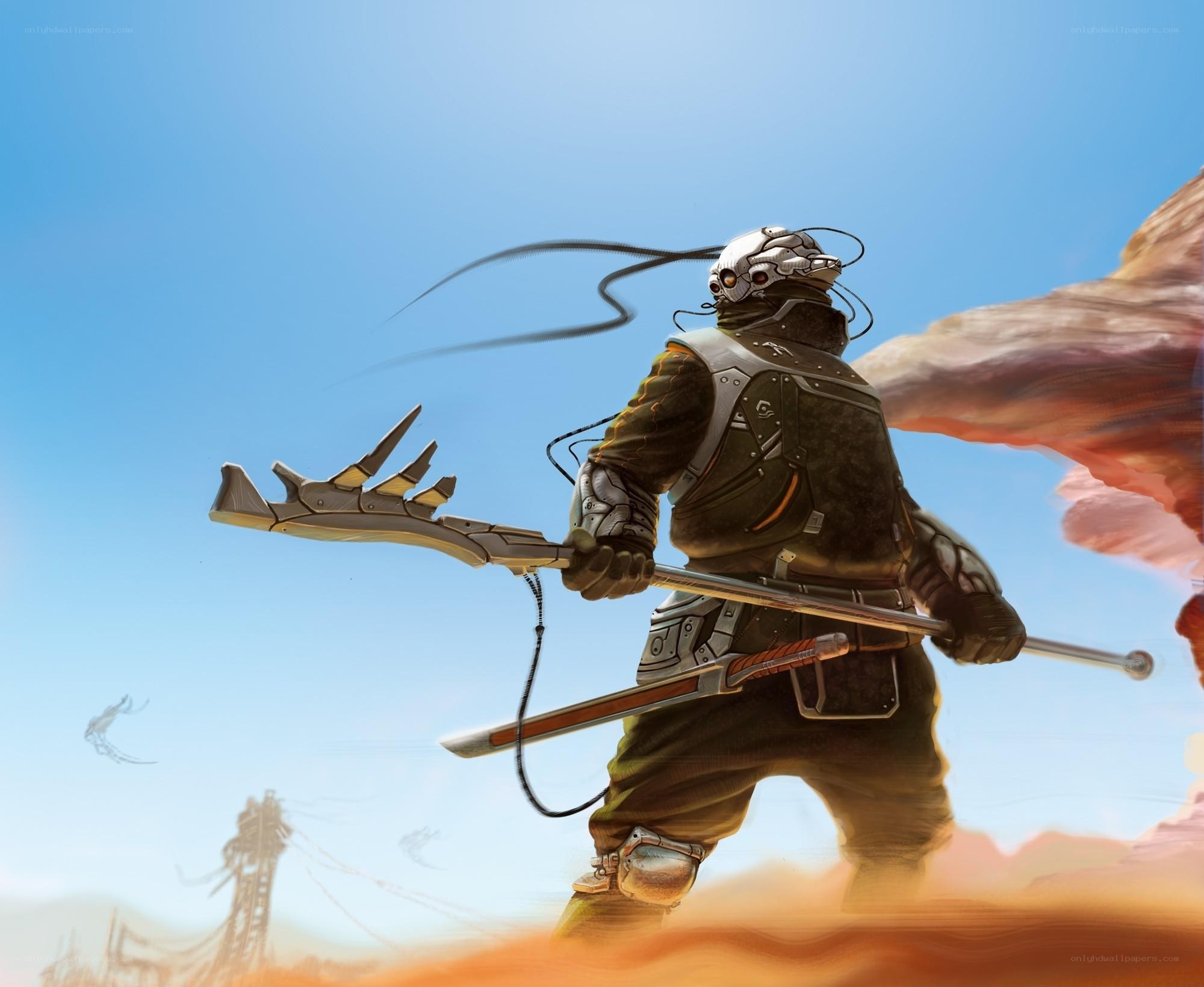 cybernetic warrior in desert