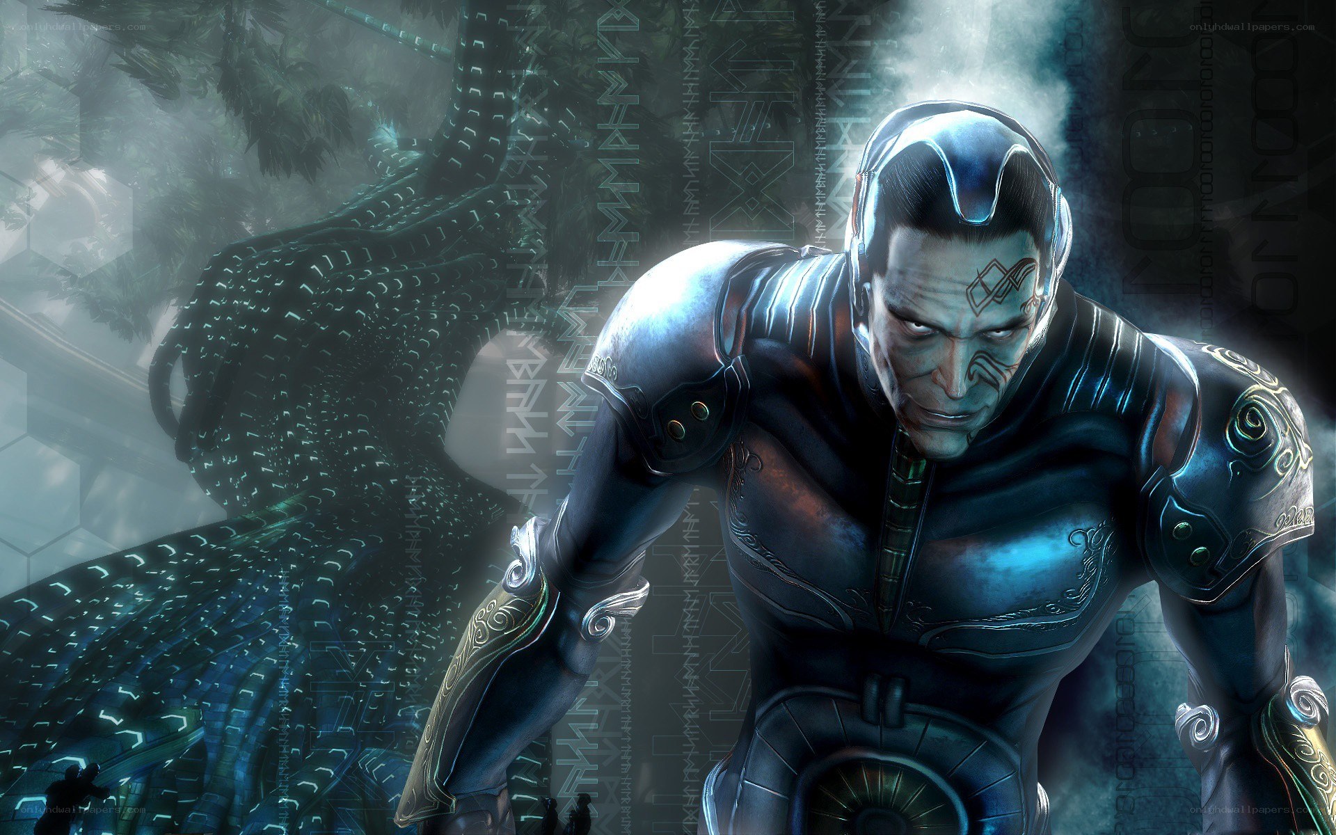 cybernetic warrior in futuristic setting