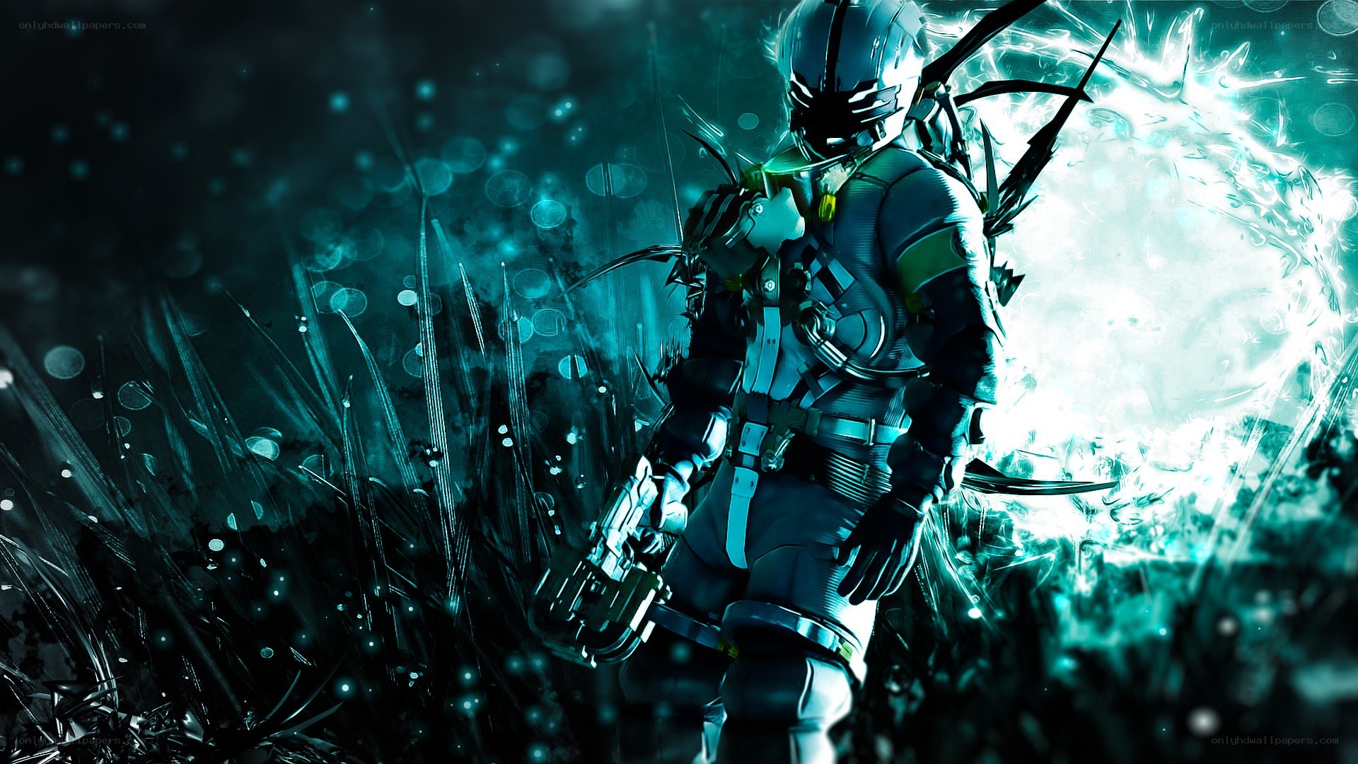 cybernetic warrior in glowing field