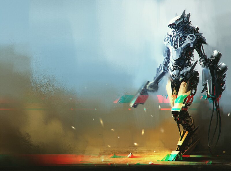 cybernetic warrior in mist
