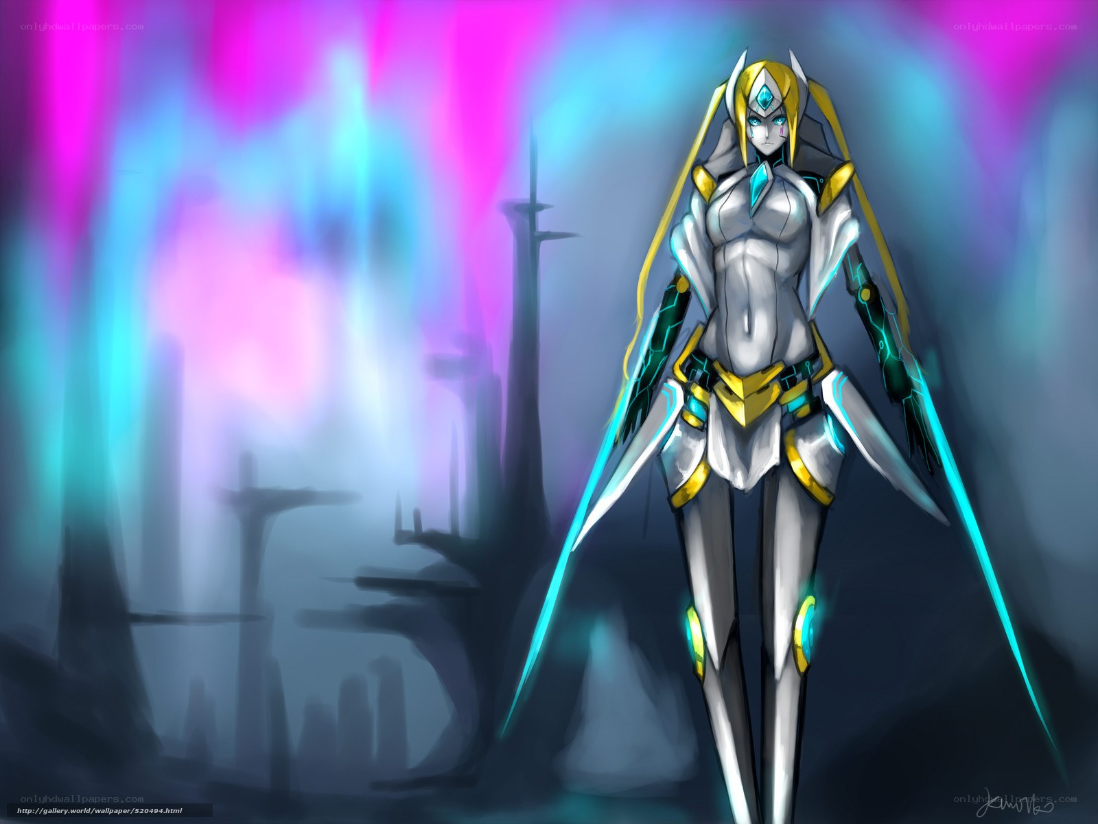 cybernetic warrior in neon light