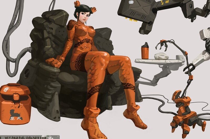 cybernetic warrior in orange armor